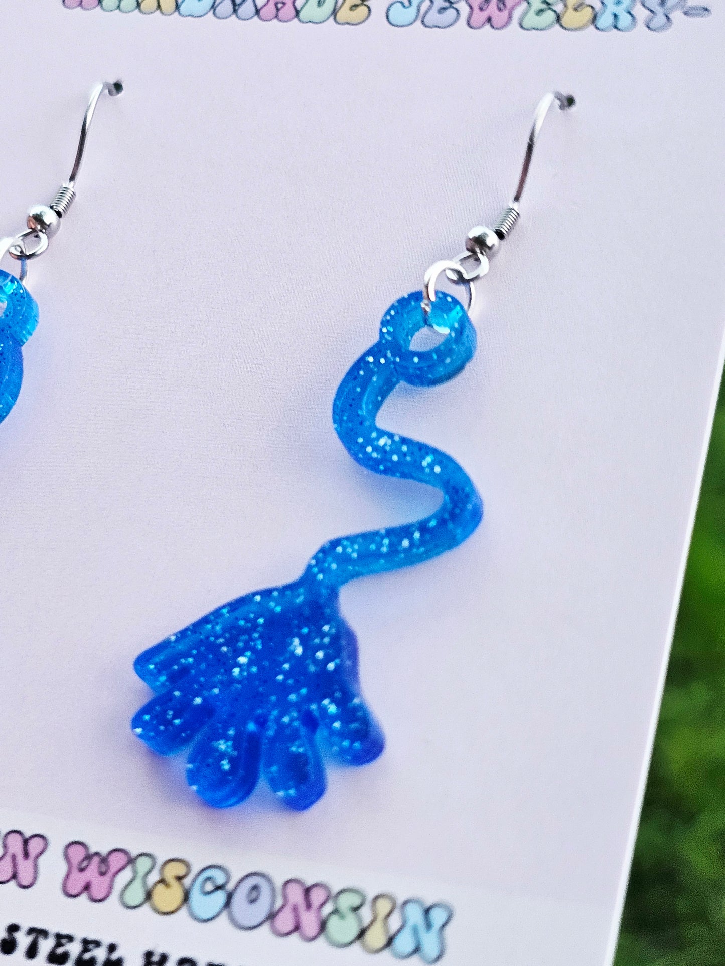 Blue Retro Slappy Hand Earrings