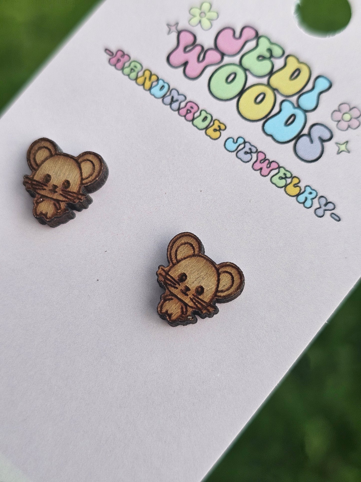 Wooden Mouse Studs