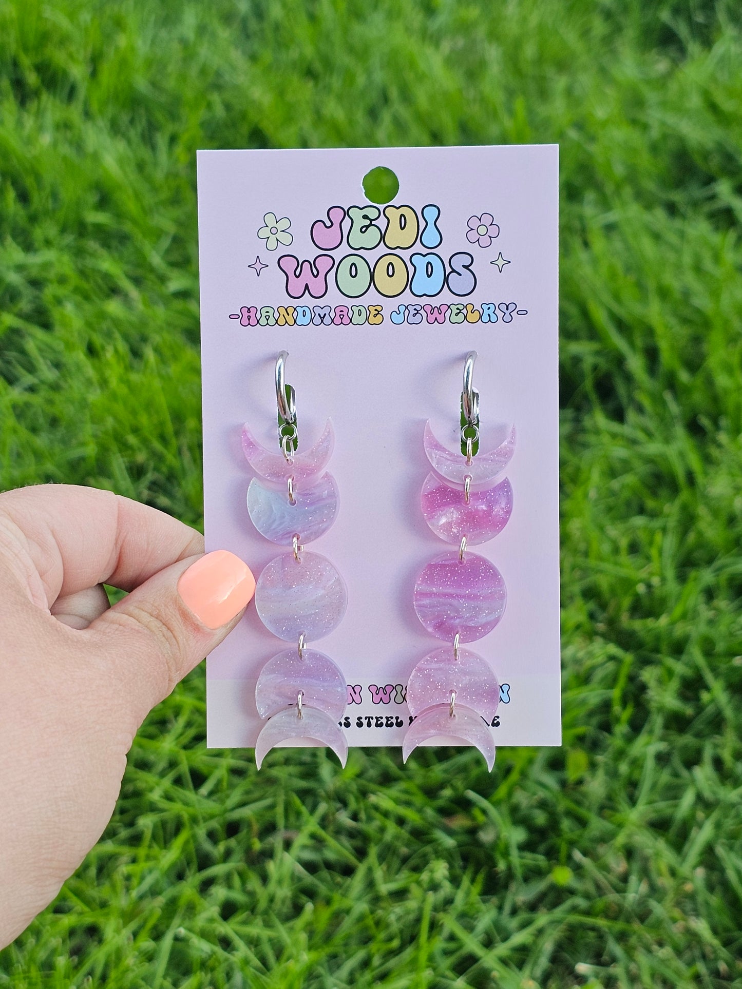 Fuchsia Lilac Field Moon Phase Earrings