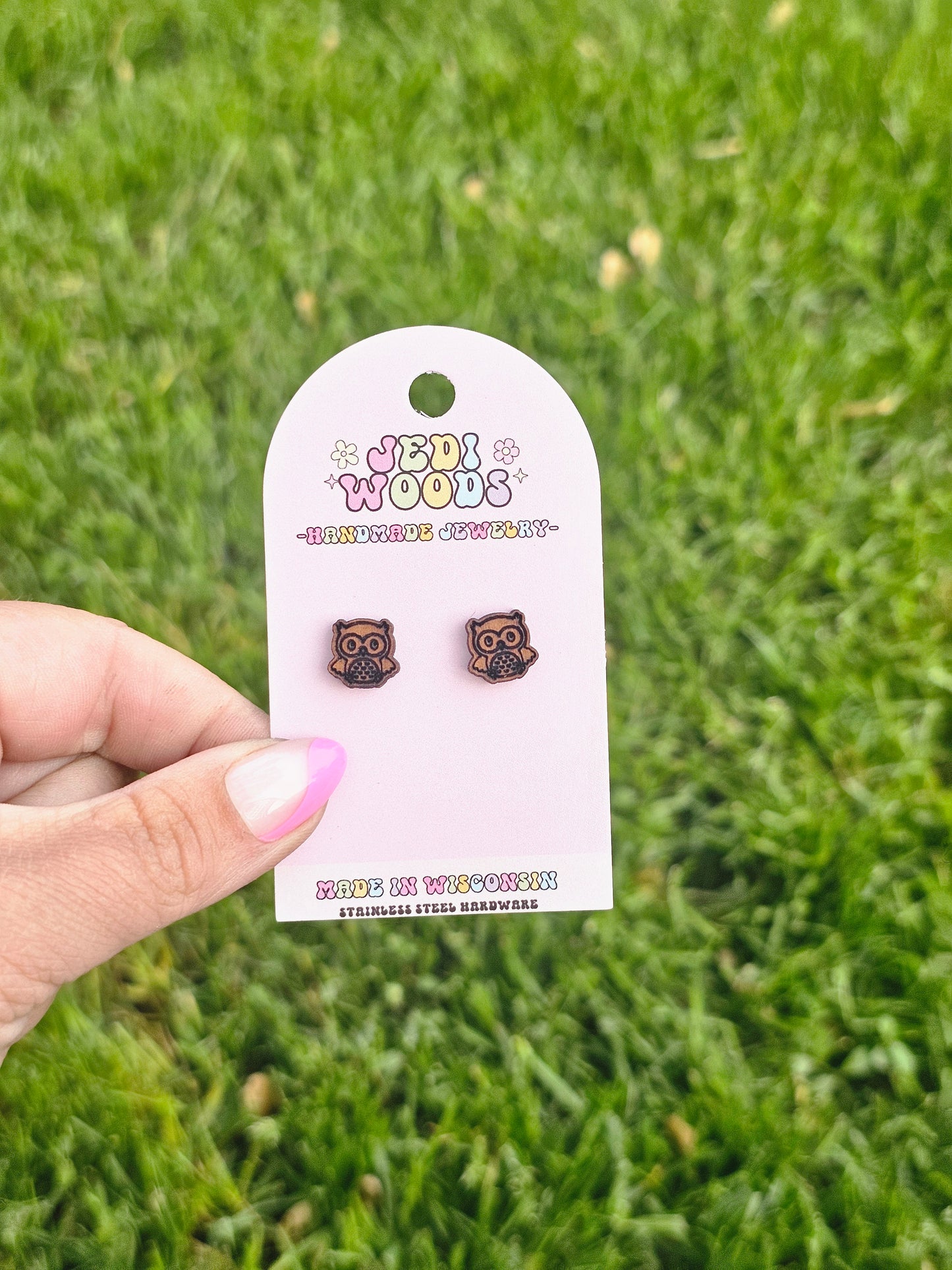 Wooden Owl Studs