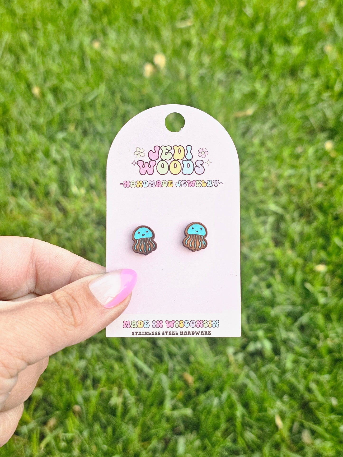 Blue Jelly Fish Stud Earrings