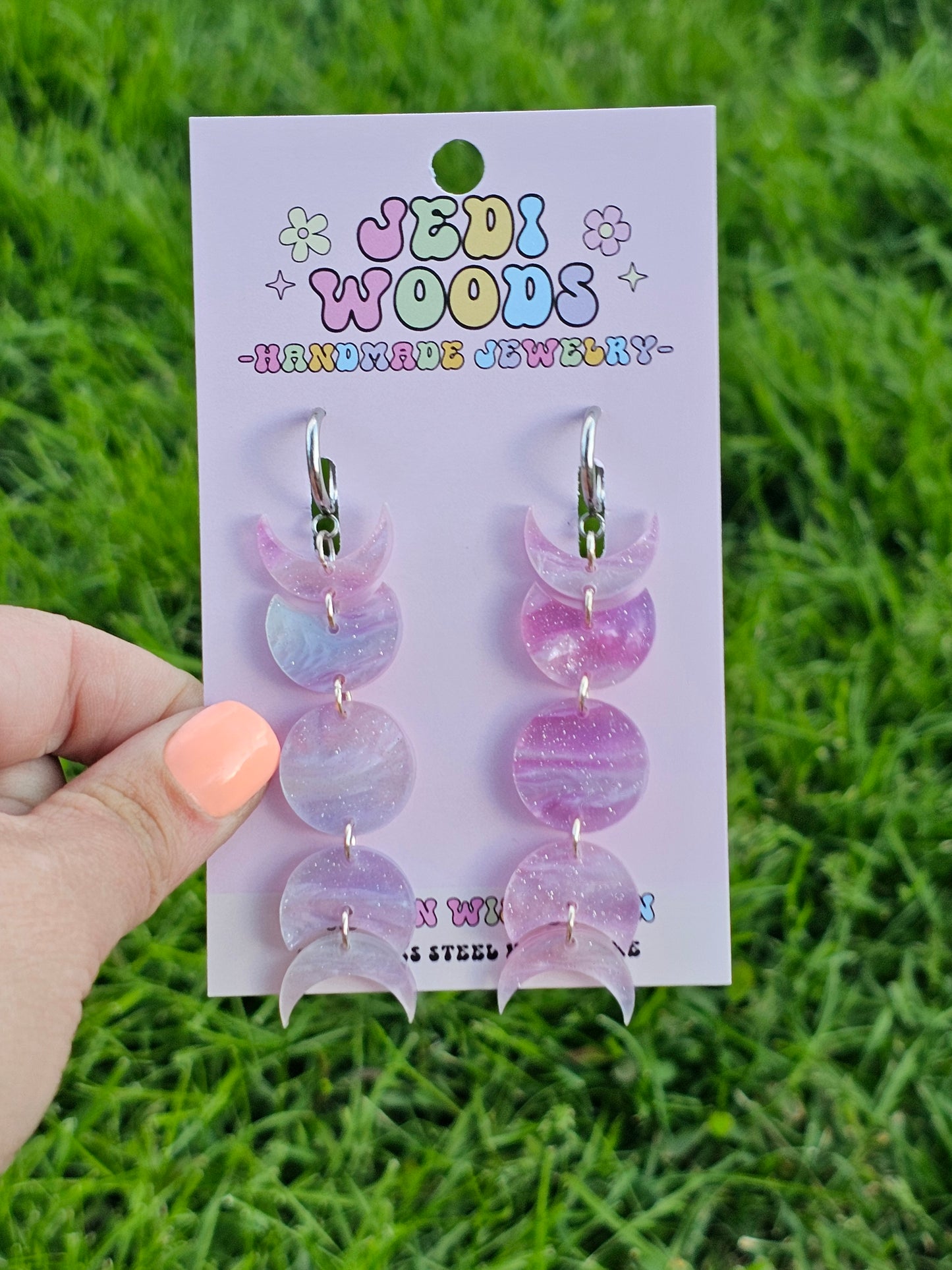 Fuchsia Lilac Field Moon Phase Earrings
