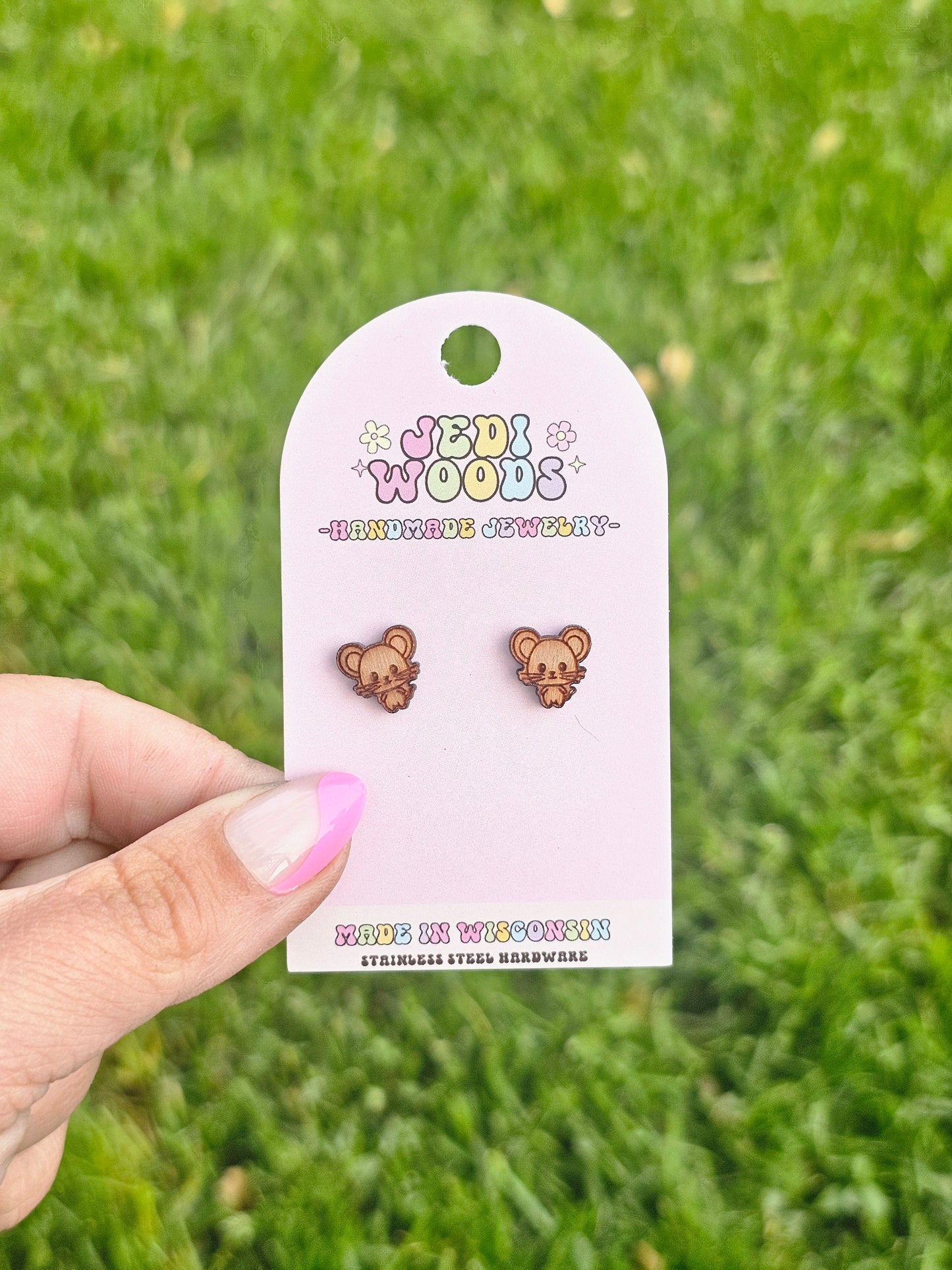 Wooden Mouse Studs