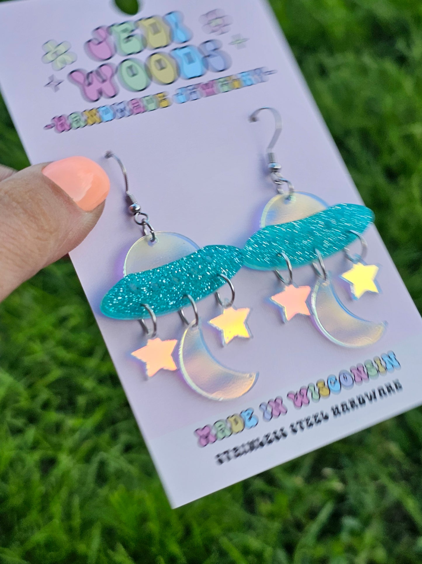 Iridescent Spaceship Earrings