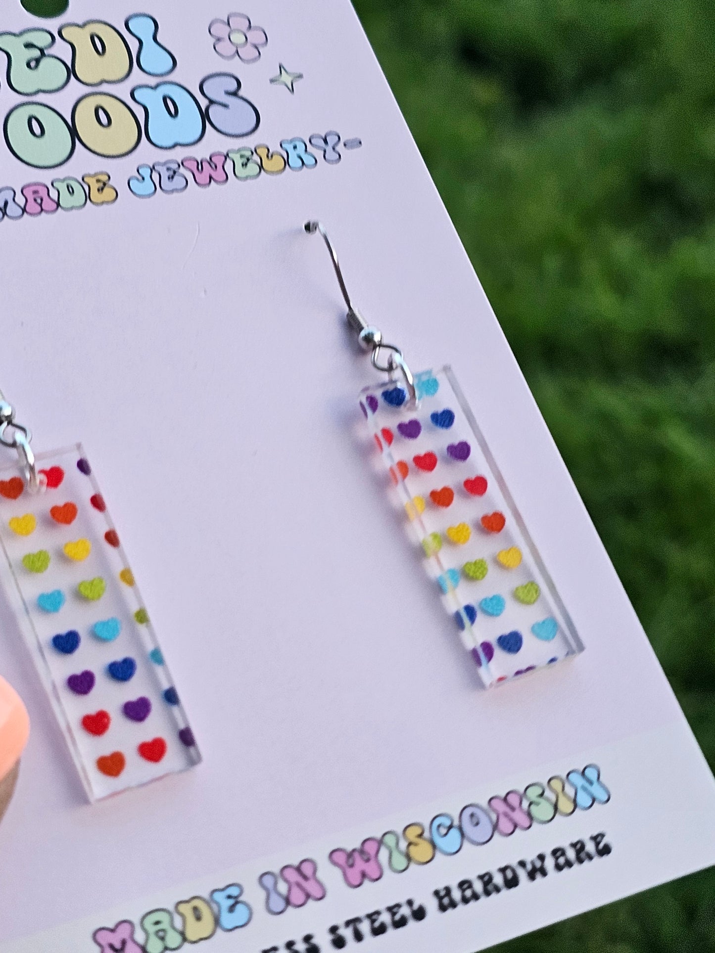 Rainbow Heart Bar Dangles