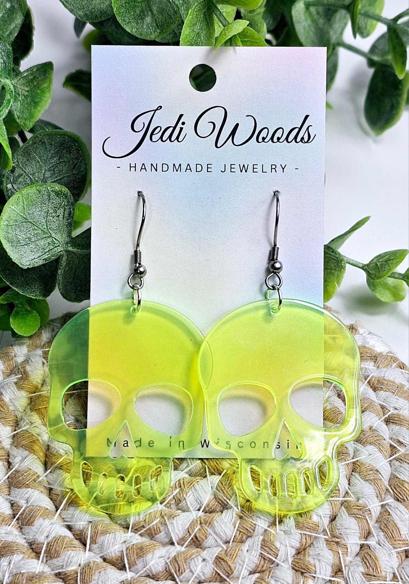 Glow in the Dark Florescent Green Skull Dangles