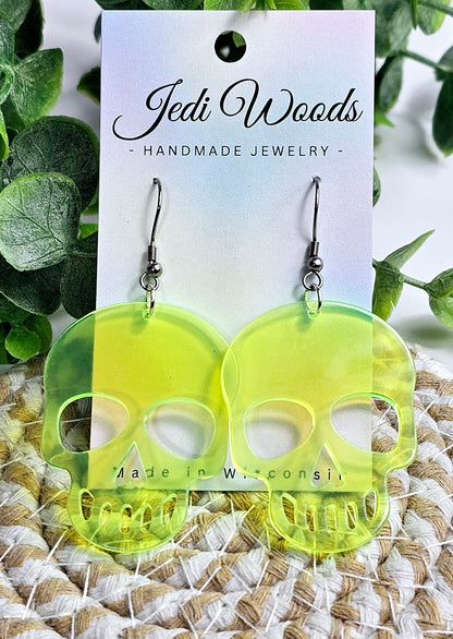 Glow in the Dark Florescent Green Skull Dangles