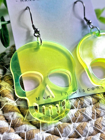 Glow in the Dark Florescent Green Skull Dangles