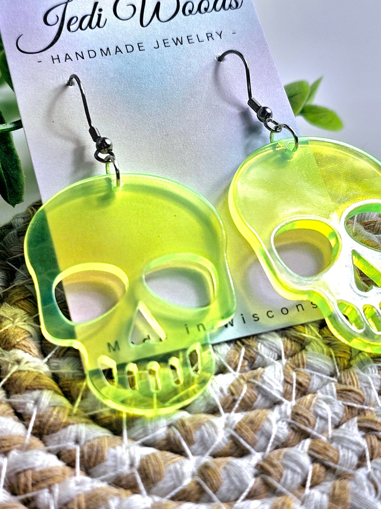 Glow in the Dark Florescent Green Skull Dangles