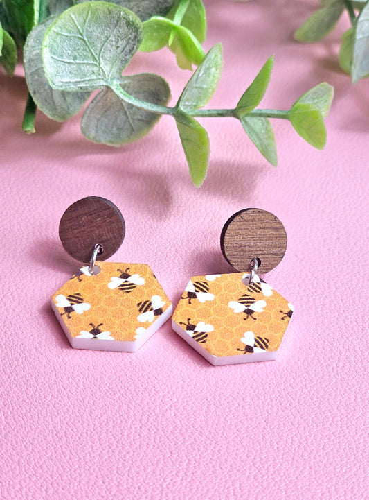 Bumble Bee Honeycomb Combo Earrings