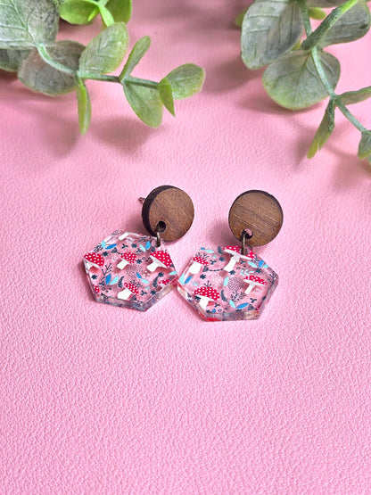 Blue and Red Mushroom Combo Earrings