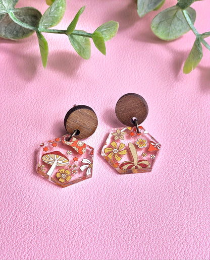 Orange Retro Mushroom Combo Earring