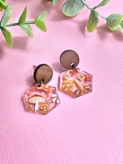 Orange Retro Mushroom Combo Earring