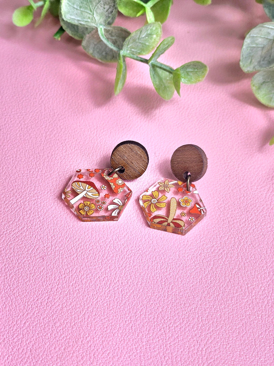 Orange Retro Mushroom Combo Earring