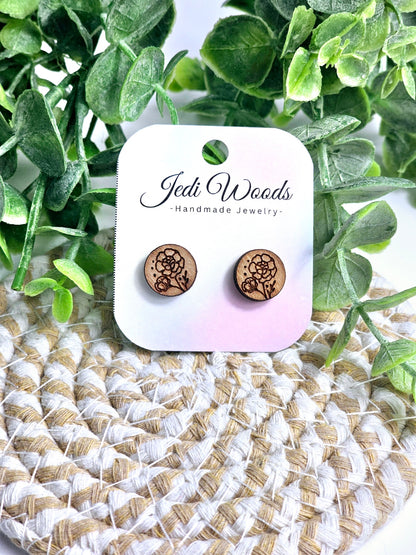 Wooden Floral Stud Earrings