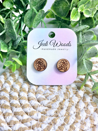 Wooden Floral Stud Earrings