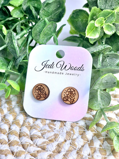 Wooden Floral Stud Earrings