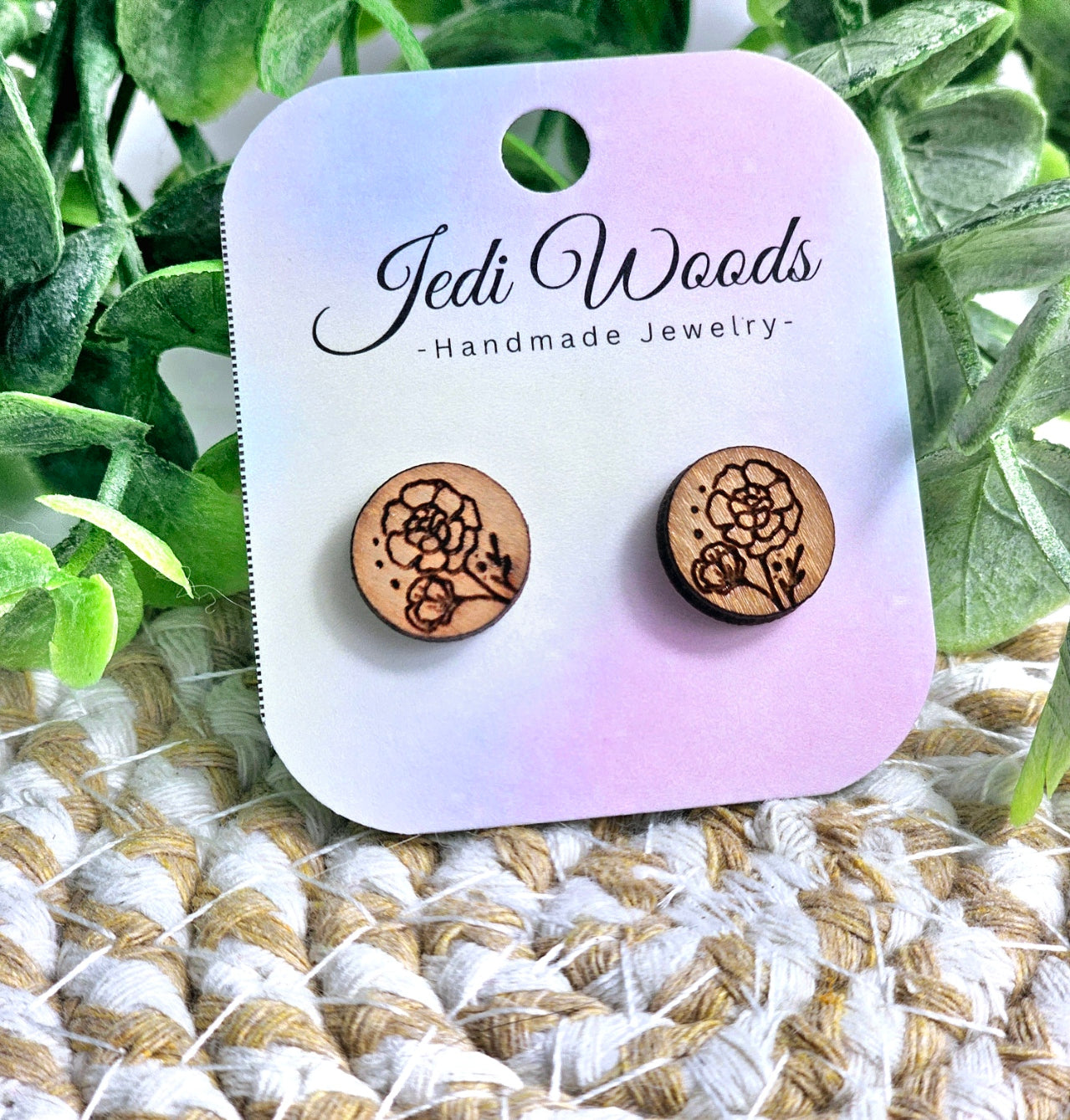 Wooden Floral Stud Earrings