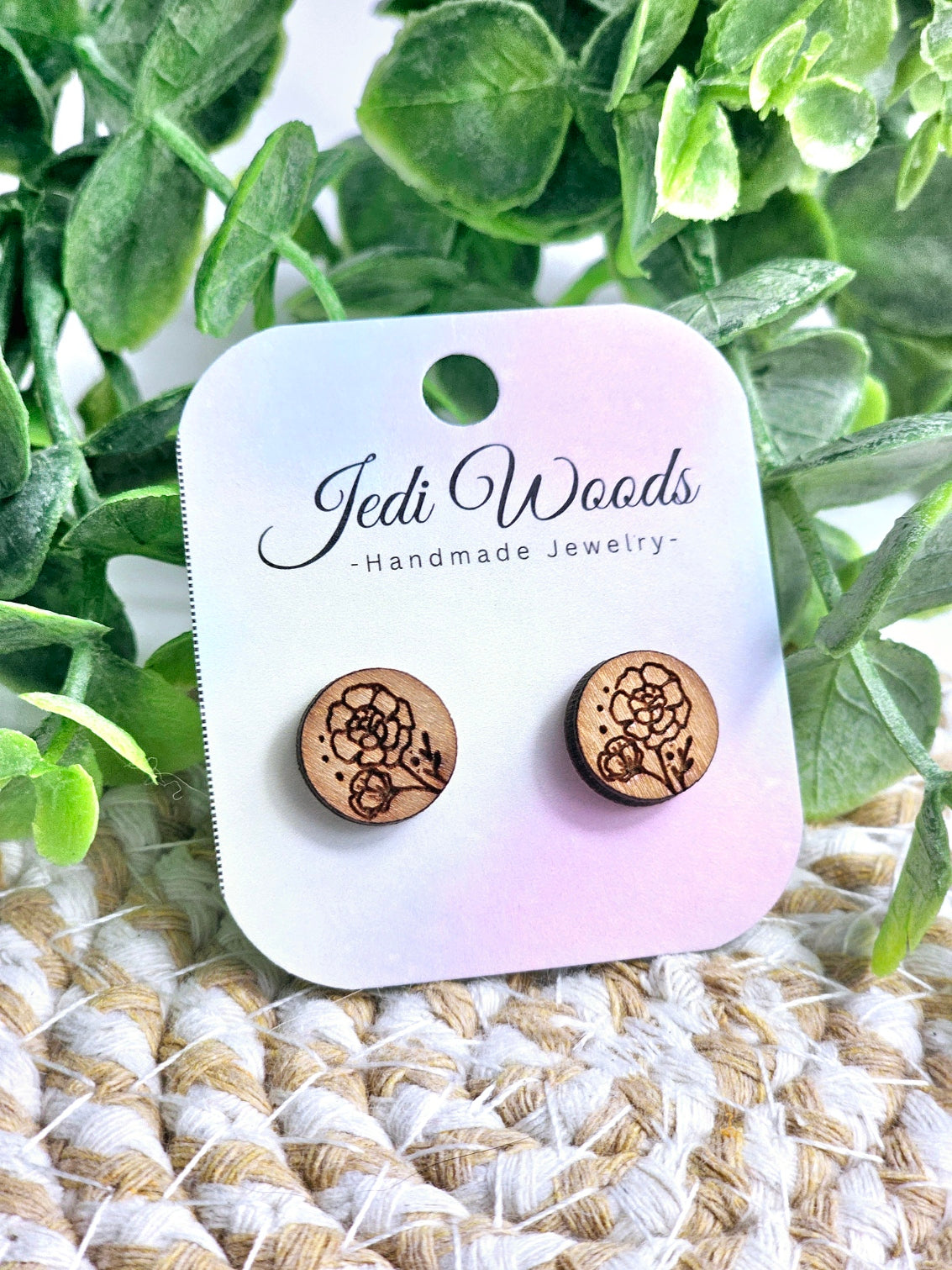 Wooden Floral Stud Earrings