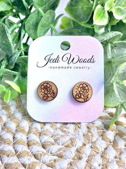 Wooden Floral Stud Earrings