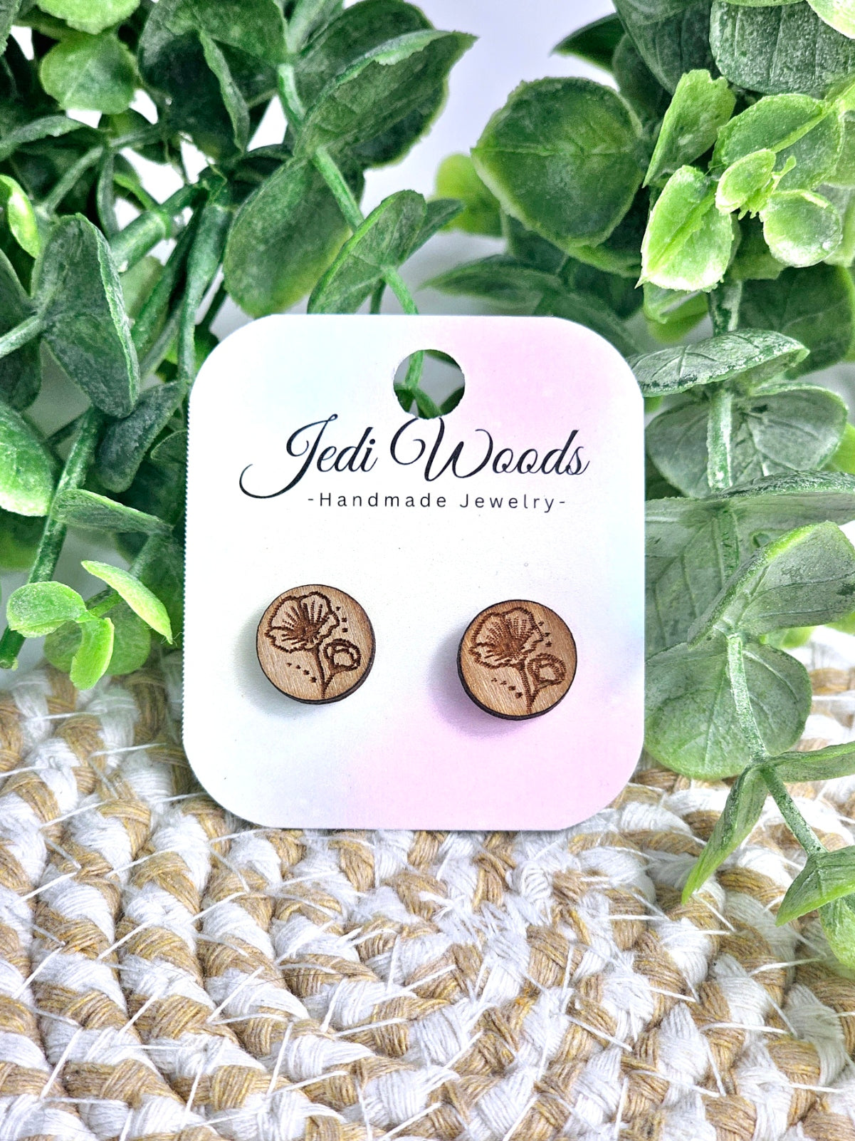 Wooden Poppy Stud Earrings