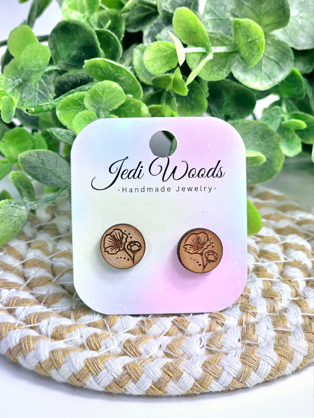 Wooden Poppy Stud Earrings