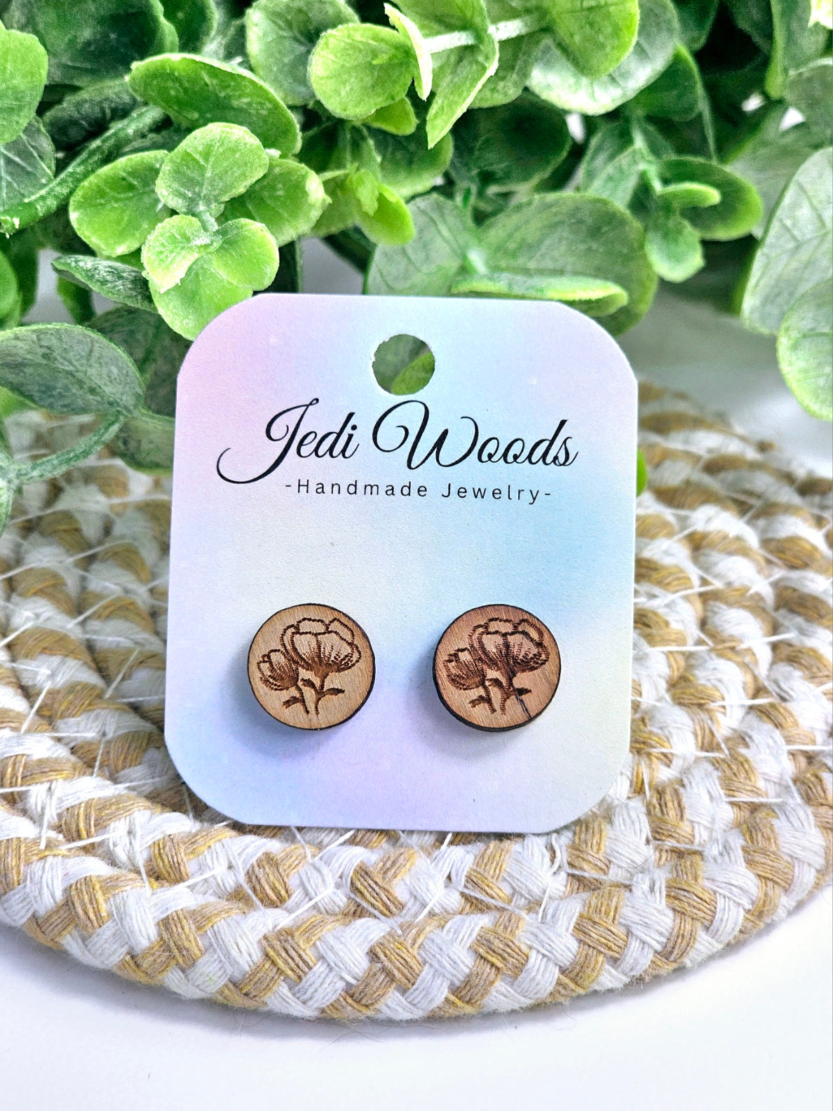 Wooden Rose Stud Earrings