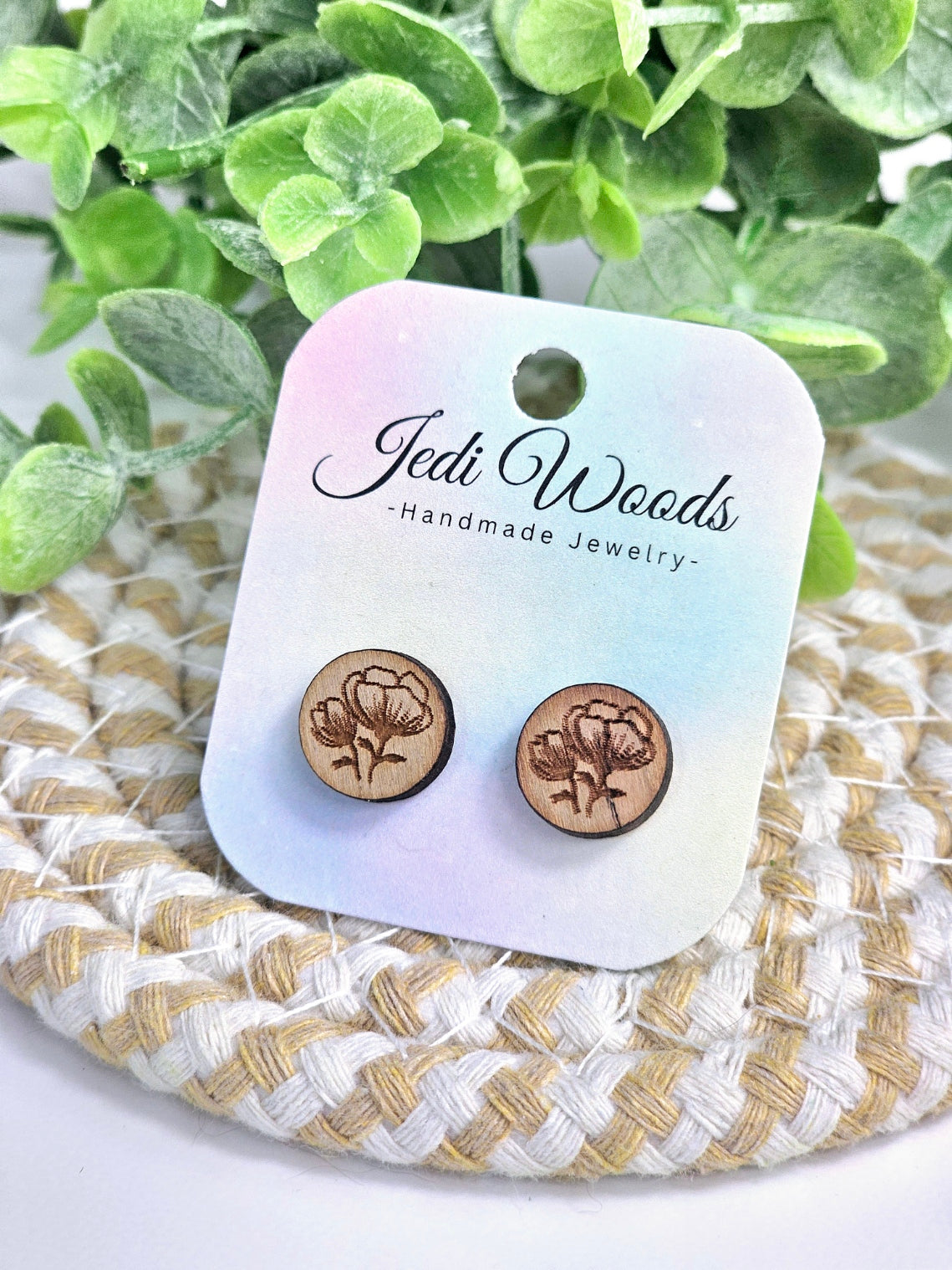 Wooden Rose Stud Earrings