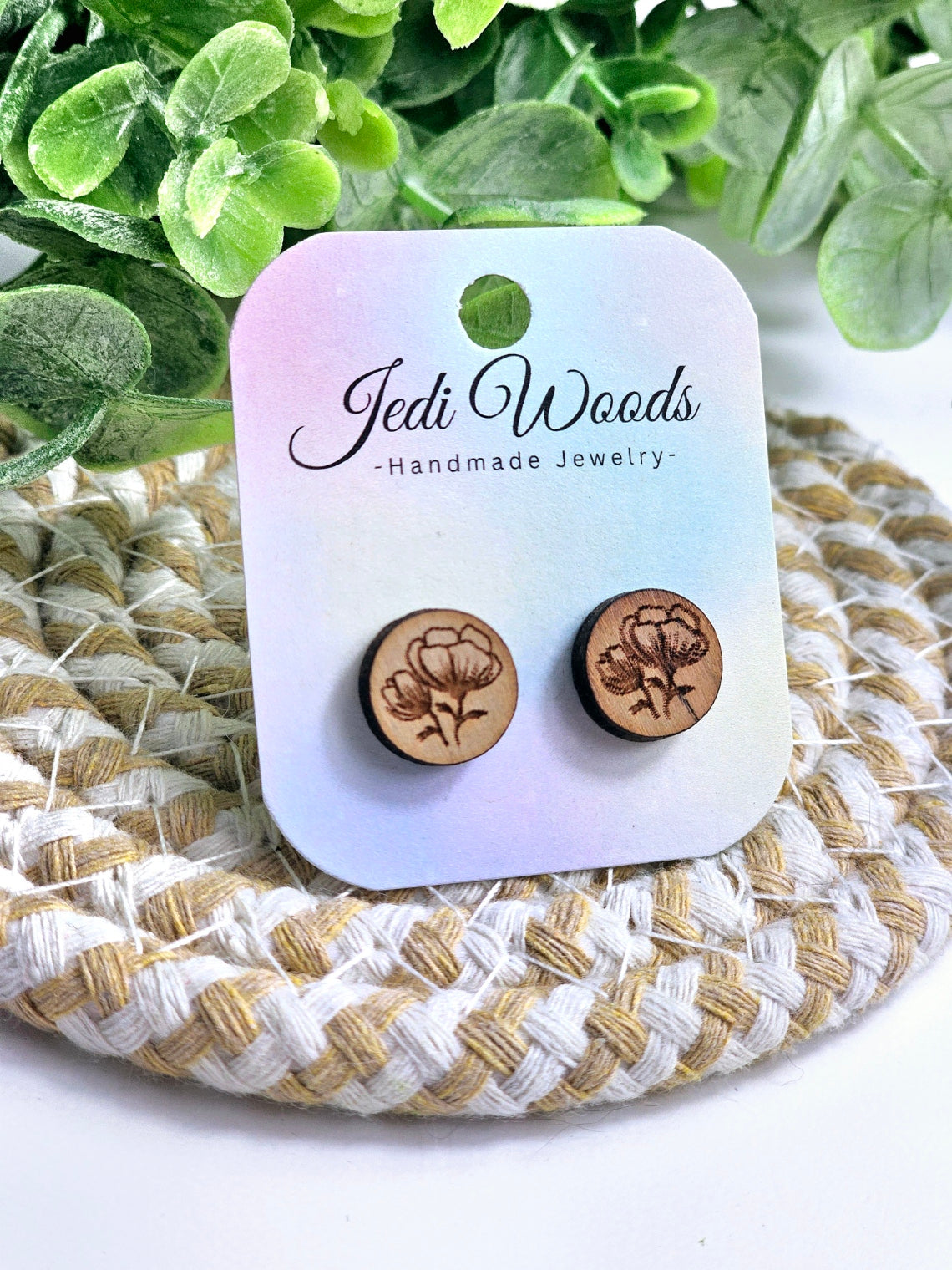 Wooden Rose Stud Earrings