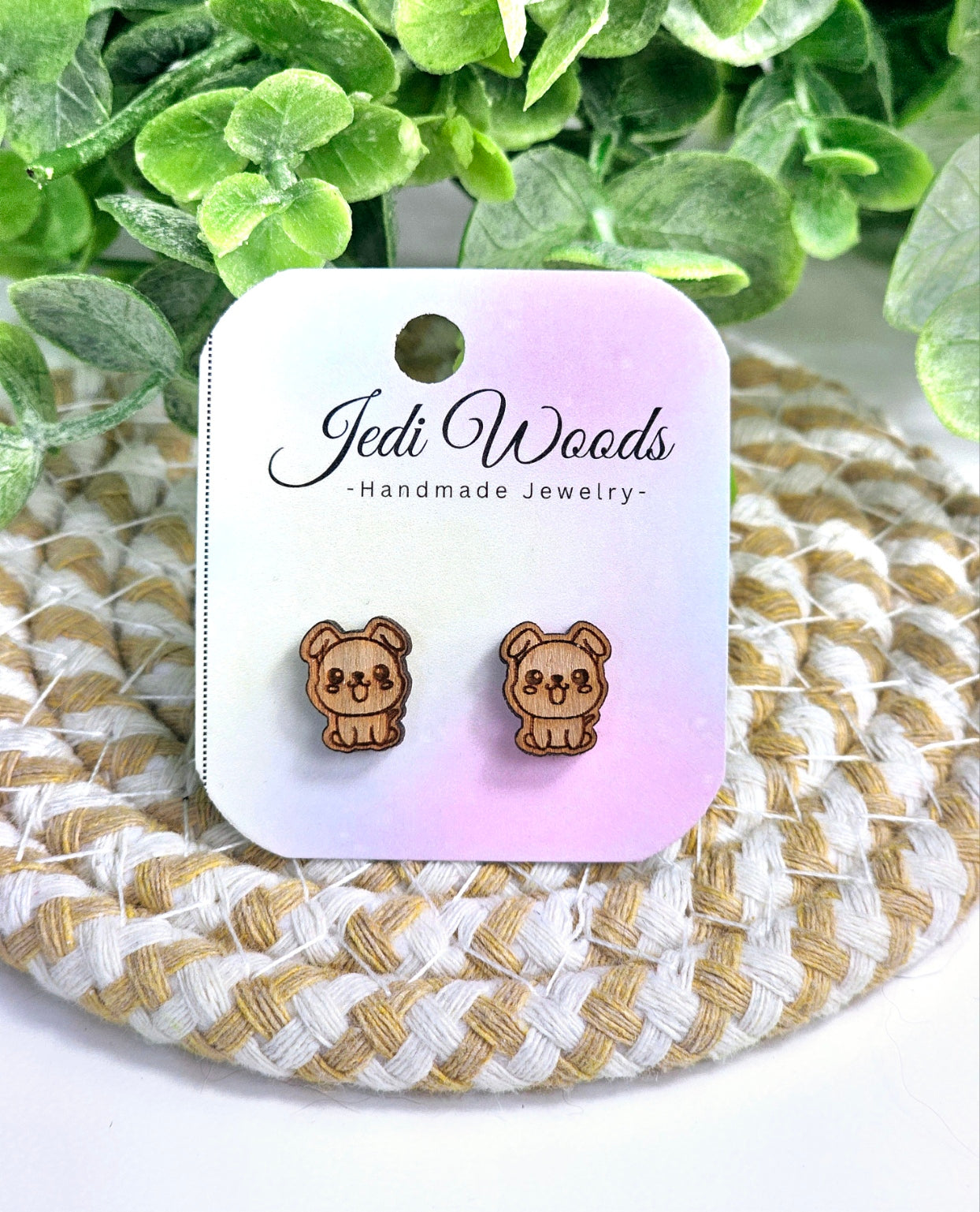 Wooden Kawaii Puppy Studs