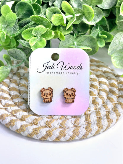 Wooden Kawaii Puppy Studs