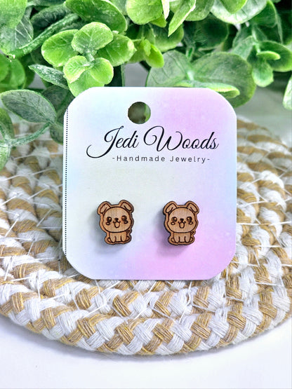 Wooden Kawaii Puppy Studs