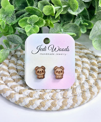 Wooden Kawaii Puppy Studs