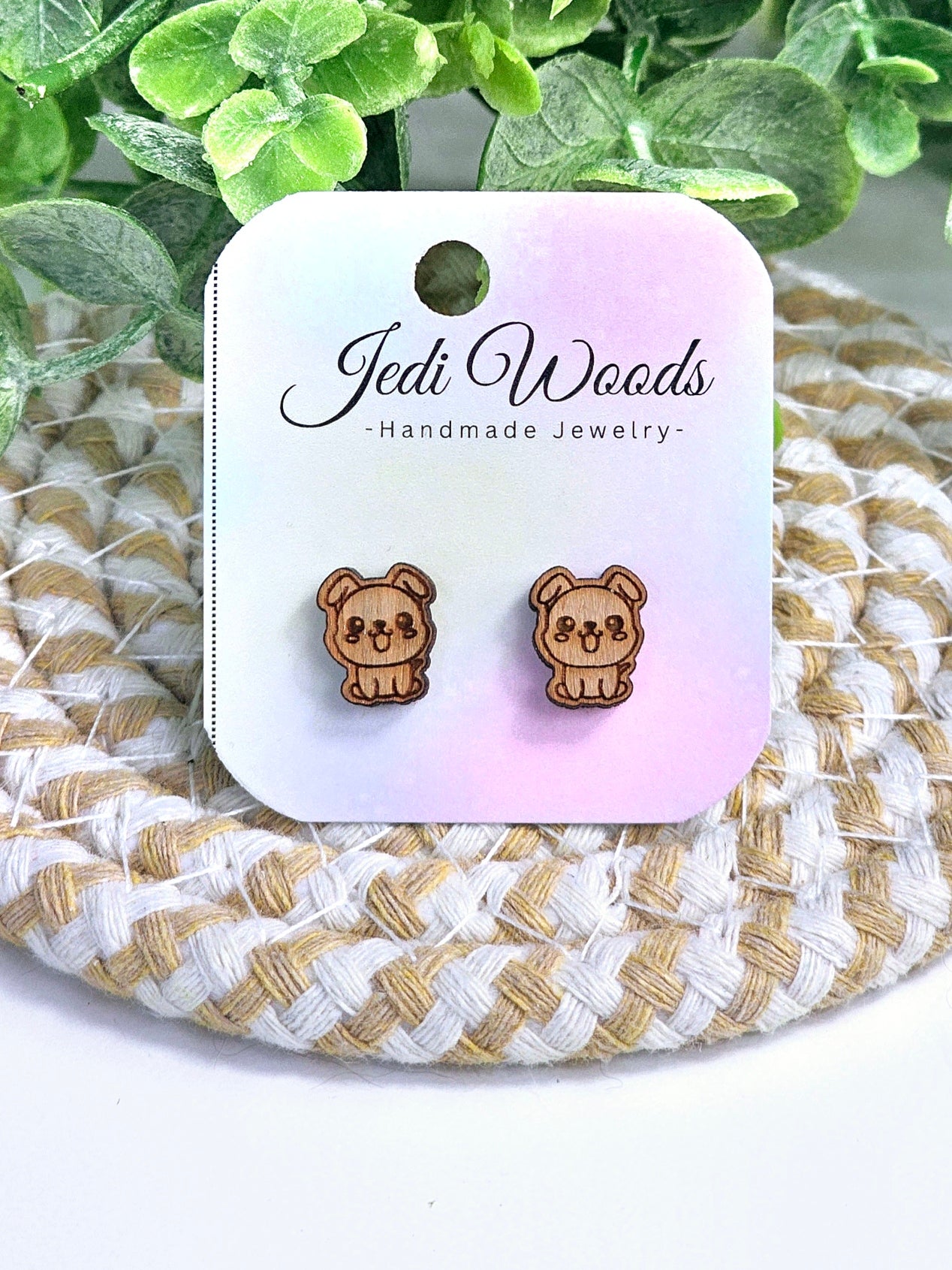 Wooden Kawaii Puppy Studs