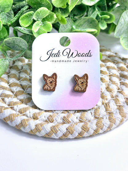 Wooden Corgi Studs