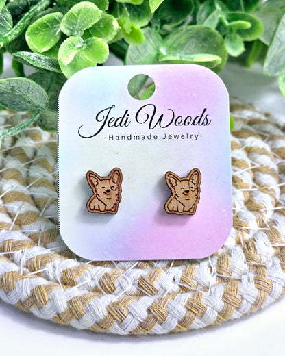 Wooden Corgi Studs