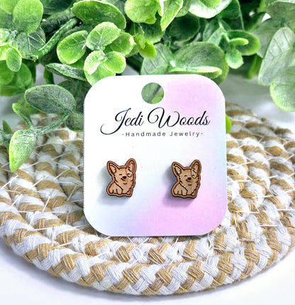 Wooden Corgi Studs