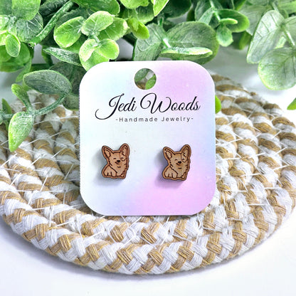 Wooden Corgi Studs