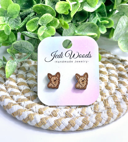 Wooden Corgi Studs