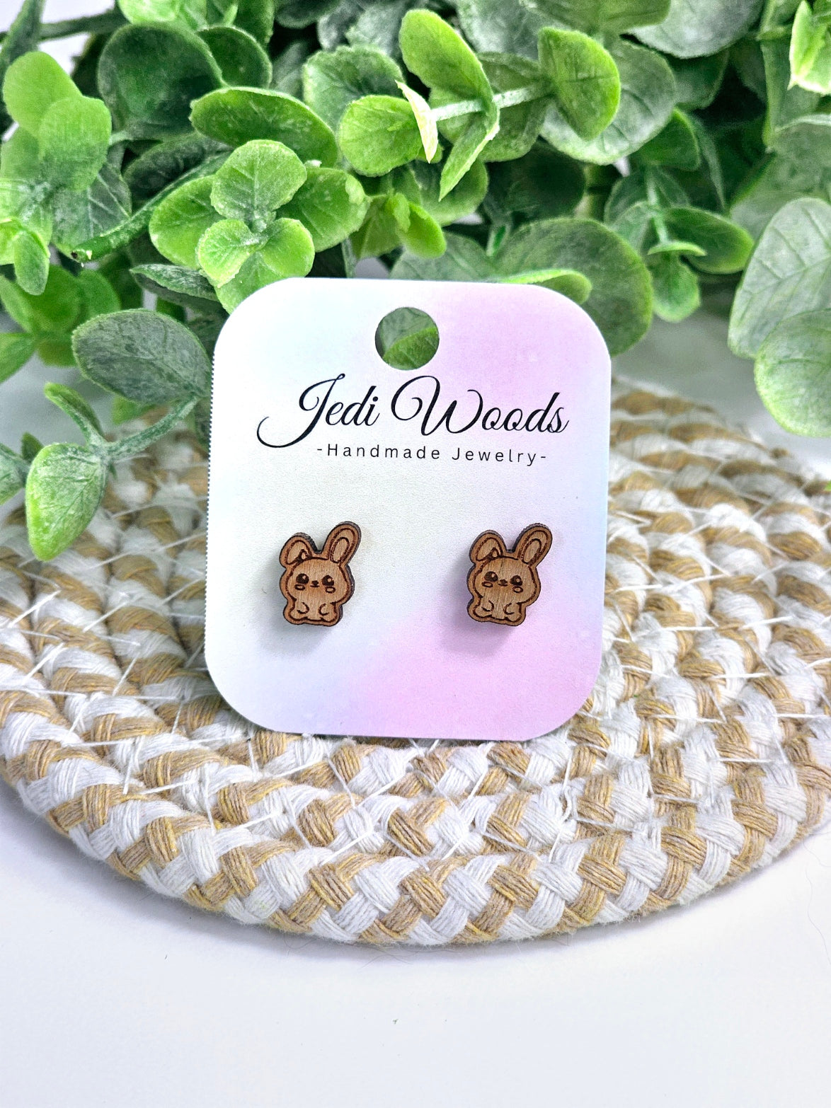 Wooden Kawaii Bunny Studs