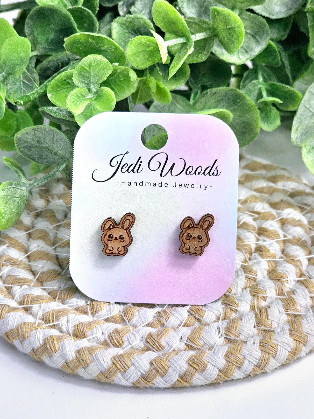 Wooden Kawaii Bunny Studs