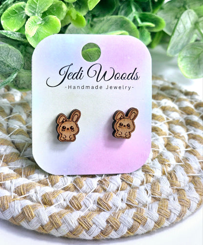 Wooden Kawaii Bunny Studs