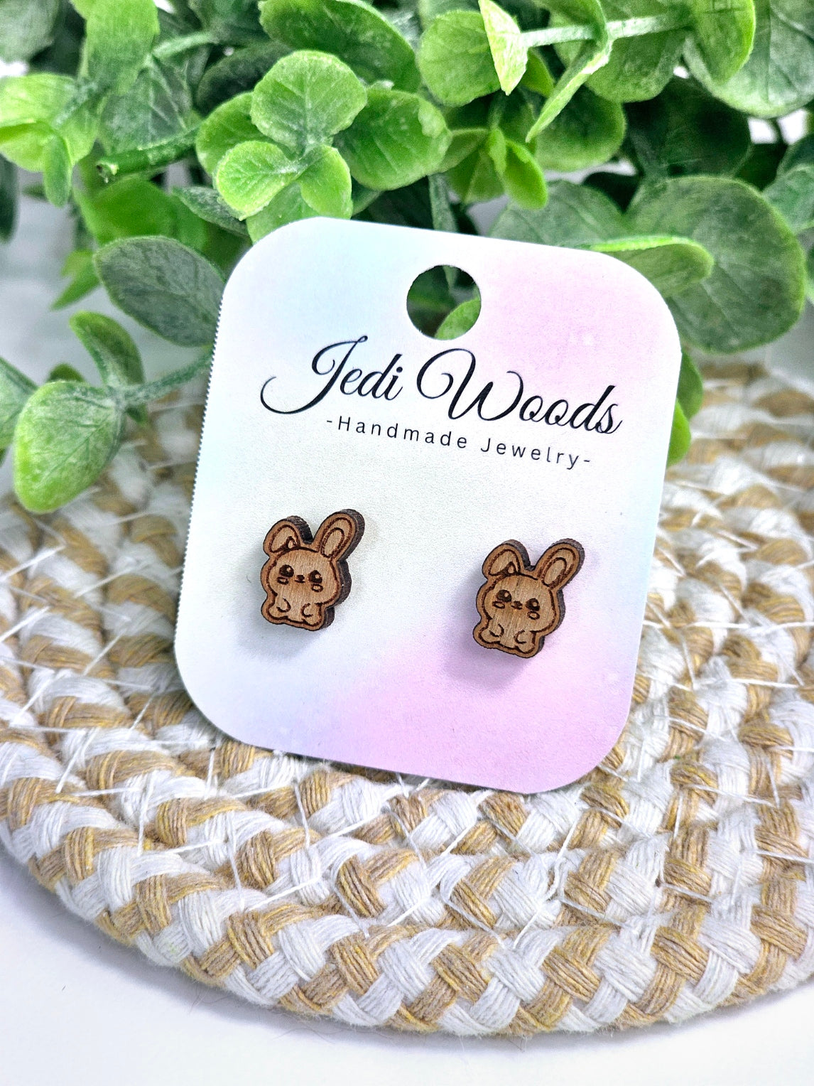 Wooden Kawaii Bunny Studs