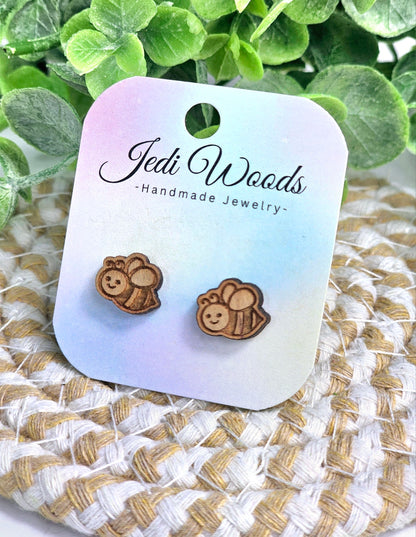 Wooden Bumblebee Studs