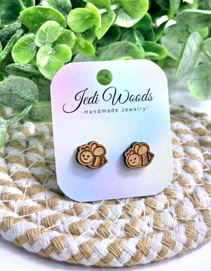 Wooden Bumblebee Studs