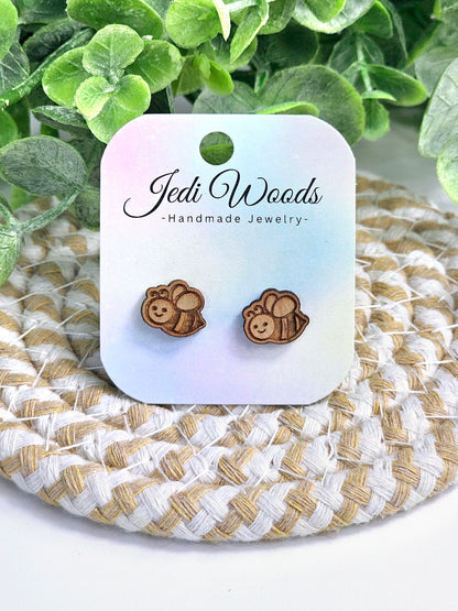 Wooden Bumblebee Studs