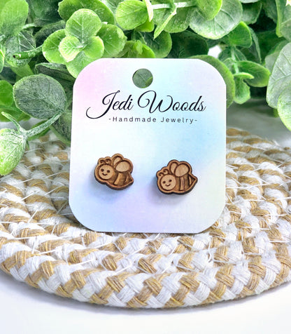 Wooden Bumblebee Studs