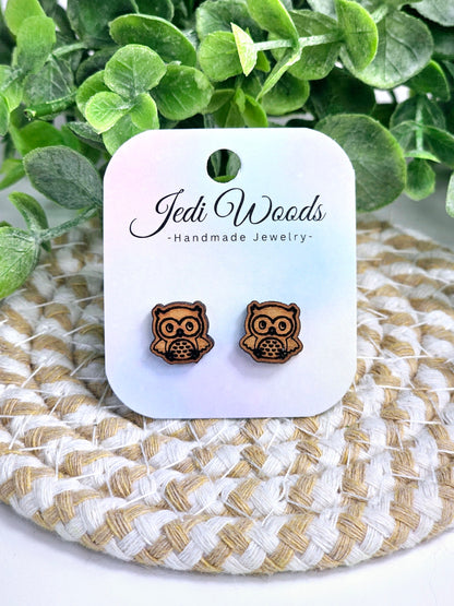 Wooden Owl Studs