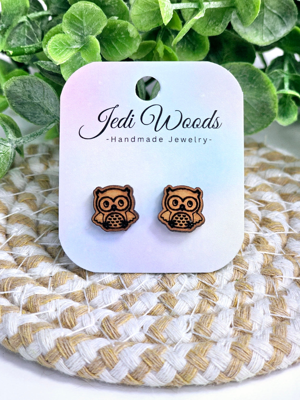 Wooden Owl Studs