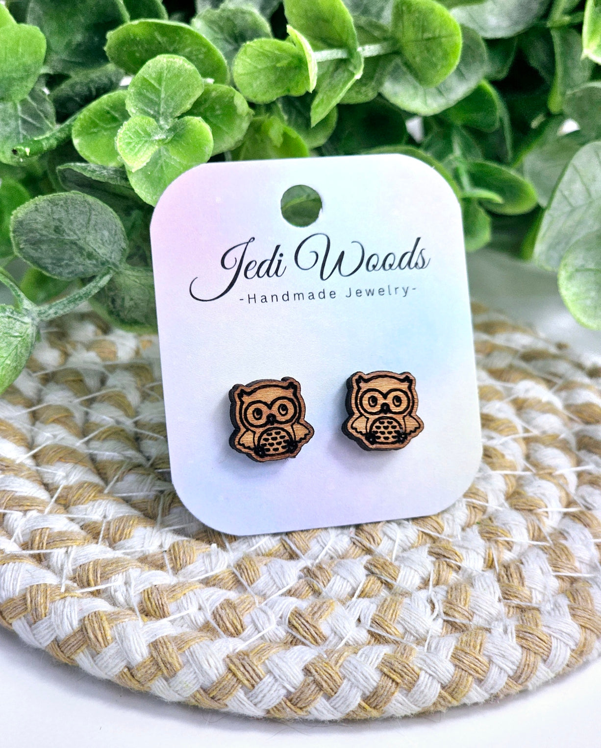 Wooden Owl Studs